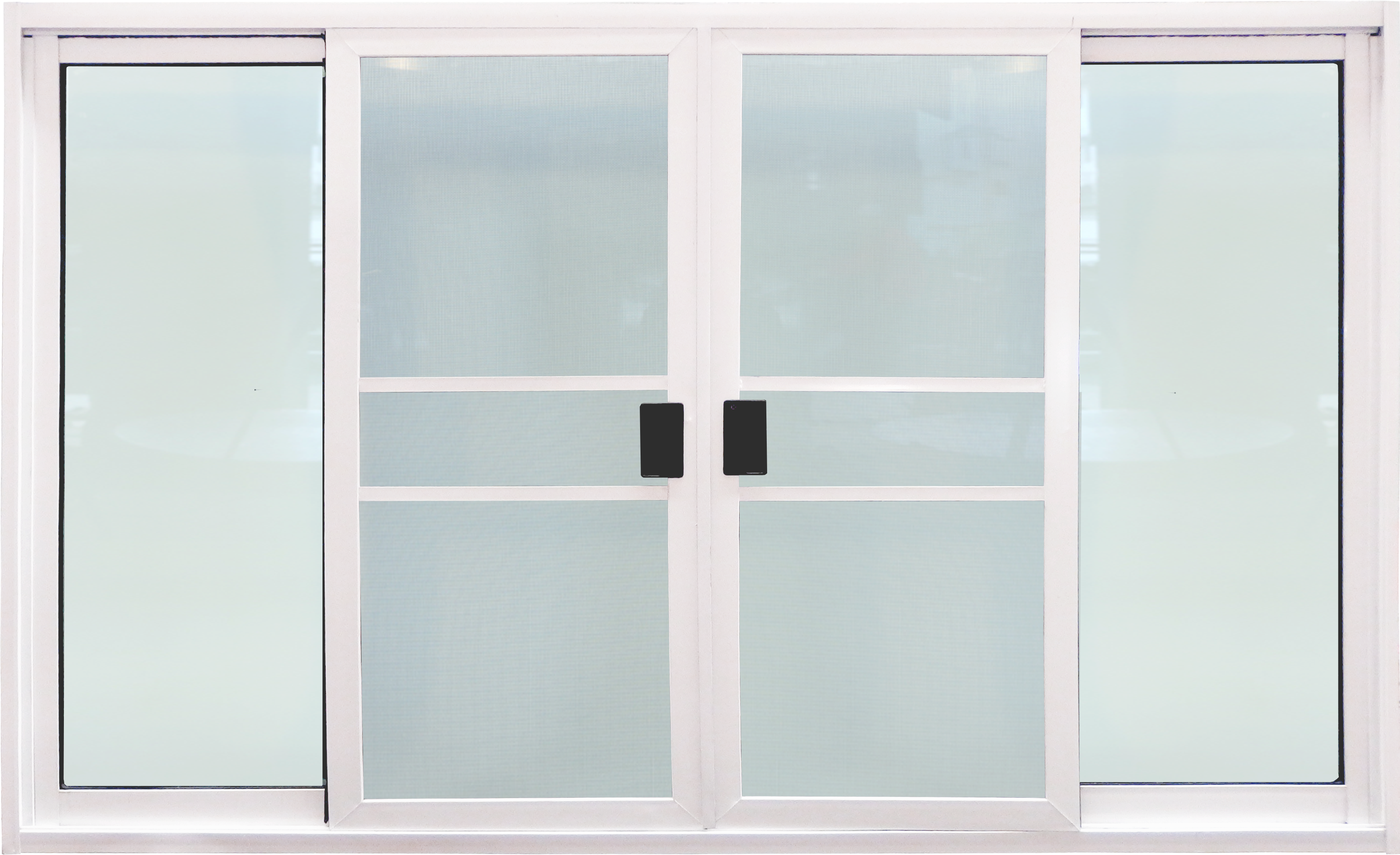 หน้าต่างบานเลื่อน 3ช่อง อลูมิเนียมสีอบขาว+กระจกใสเขียว+มุ้ง 182ซม.*105ซม.